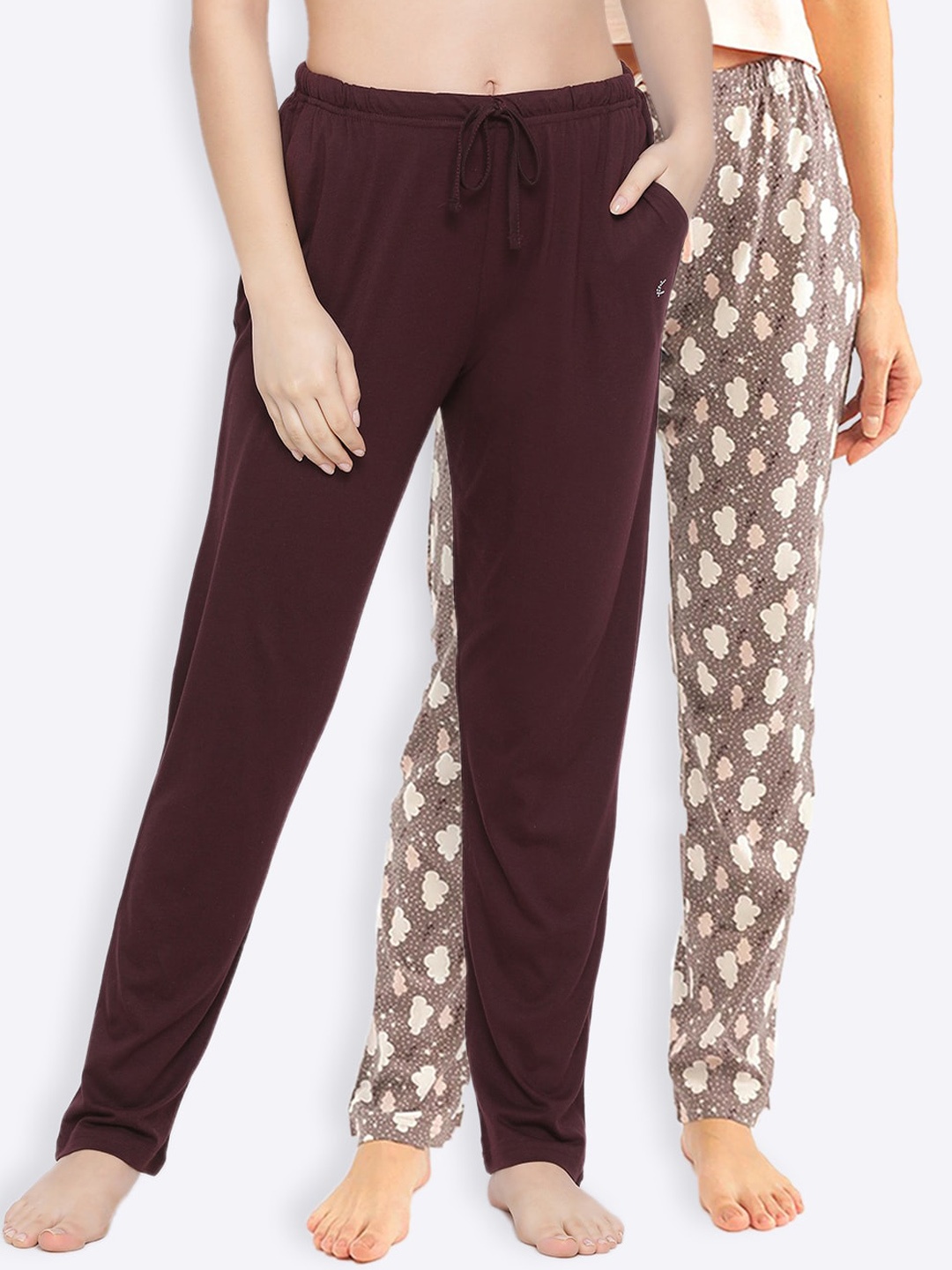 

Kanvin Women Pack Of 2 Pure Cotton Lounge Pants, Brown