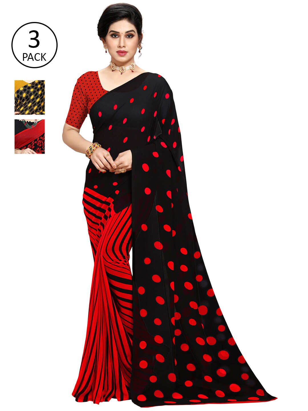 

KALINI Pack Of 3 Printed Sarees, Yellow