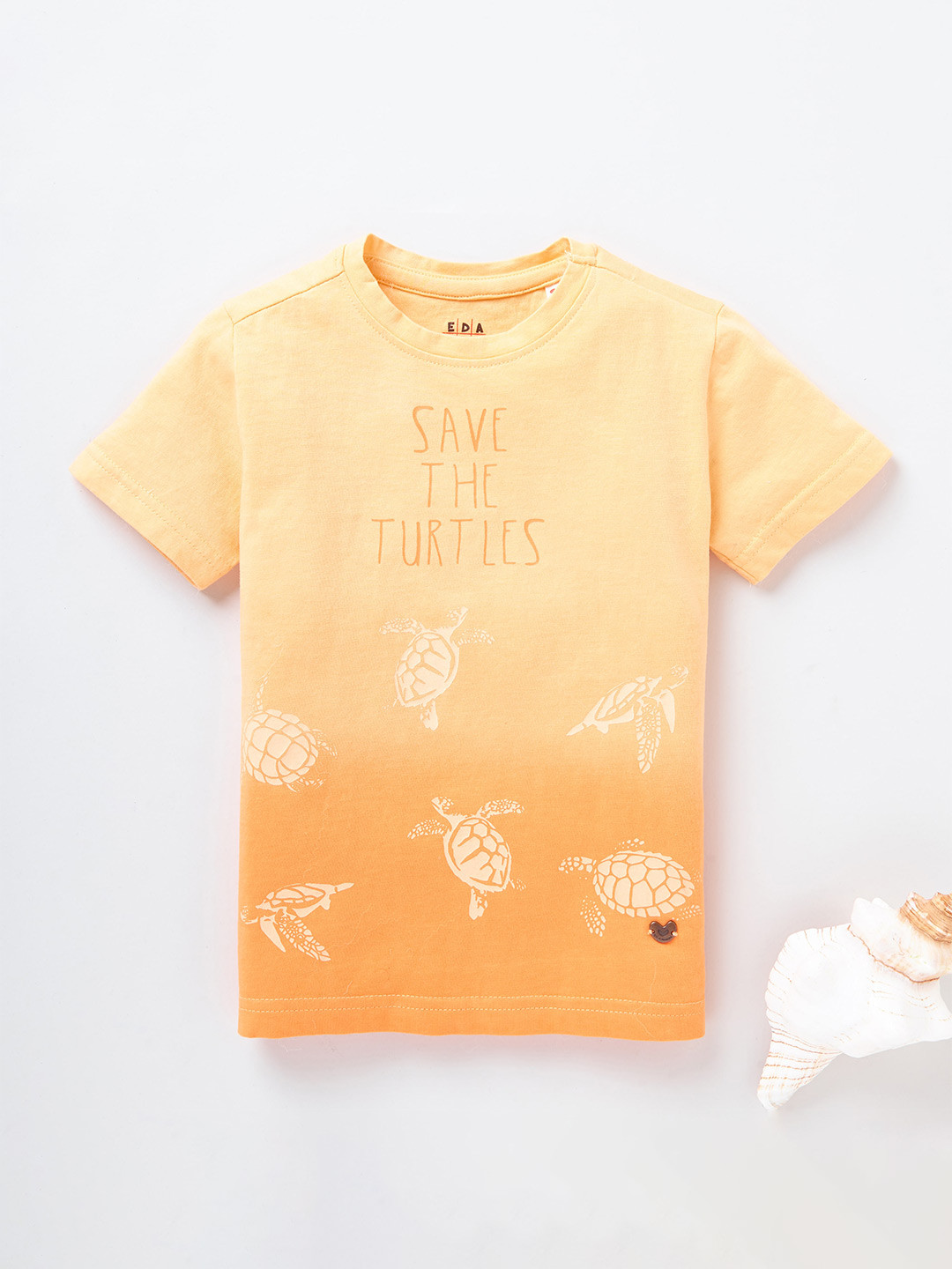 

Ed-a-Mamma Boys Yellow Peach Typography Printed Pure Cotton T-shirt