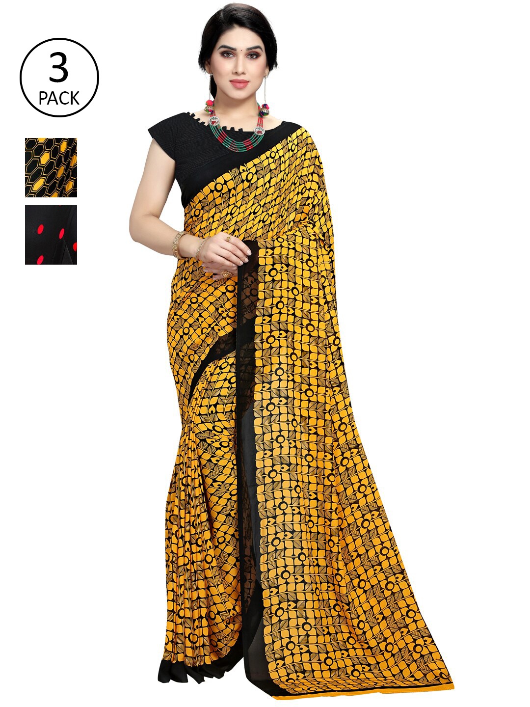 

KALINI Assorted Pack of 3 Poly Georgette Sarees
