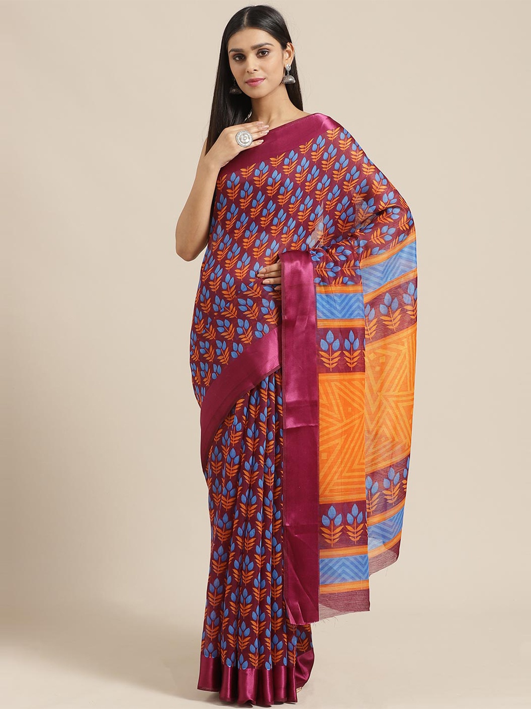 

Saree mall Burgundy & Yellow Floral Sarees