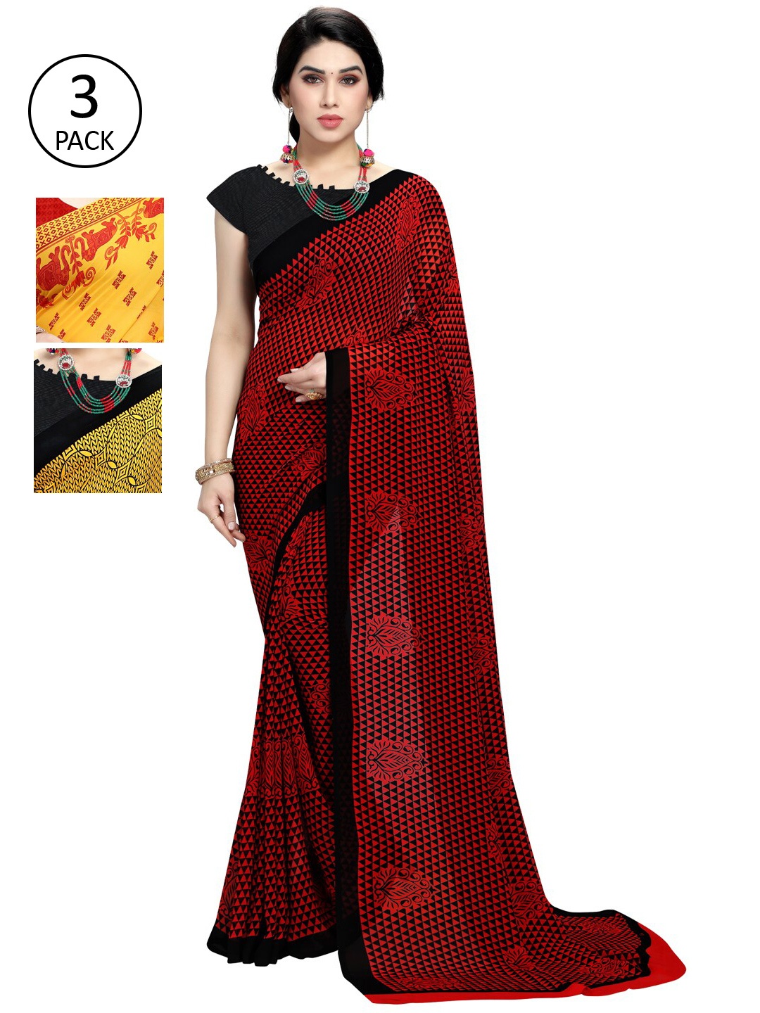 

KALINI Pack Of 3 Printed Saree, Yellow