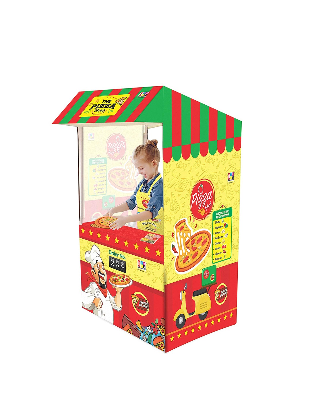 

ITOYS Kids Yellow & Red Pizza Shop Theme Playhouse Tent