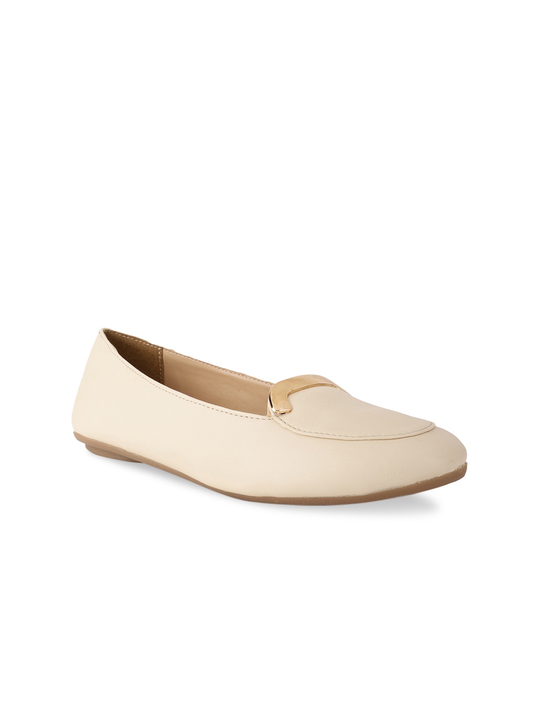 

Bata Women Beige Round Toe Ballerinas Flats