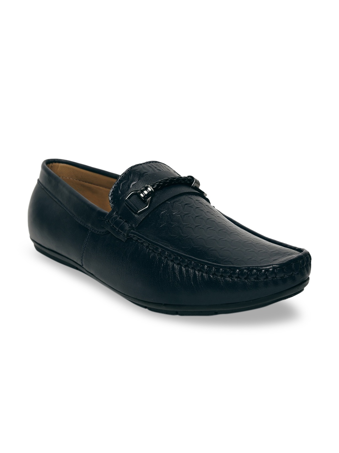 

LOUIS STITCH Men Blue Textured Leather Loafers
