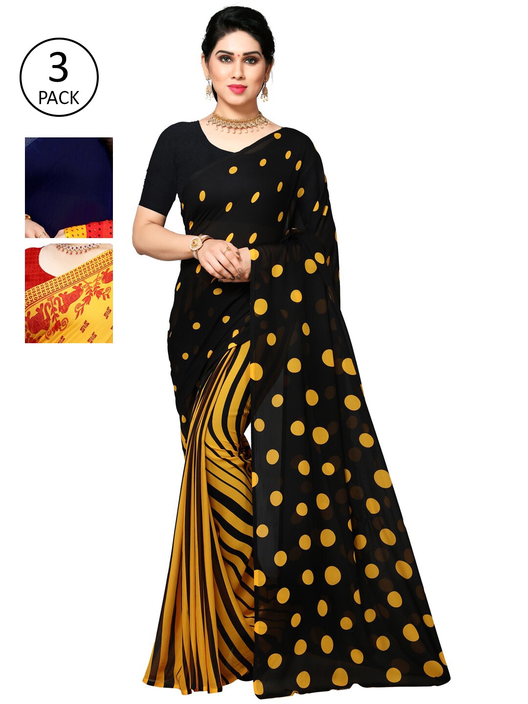 

KALINI Pack of 3 Printed Poly Georgette Saree, Multi