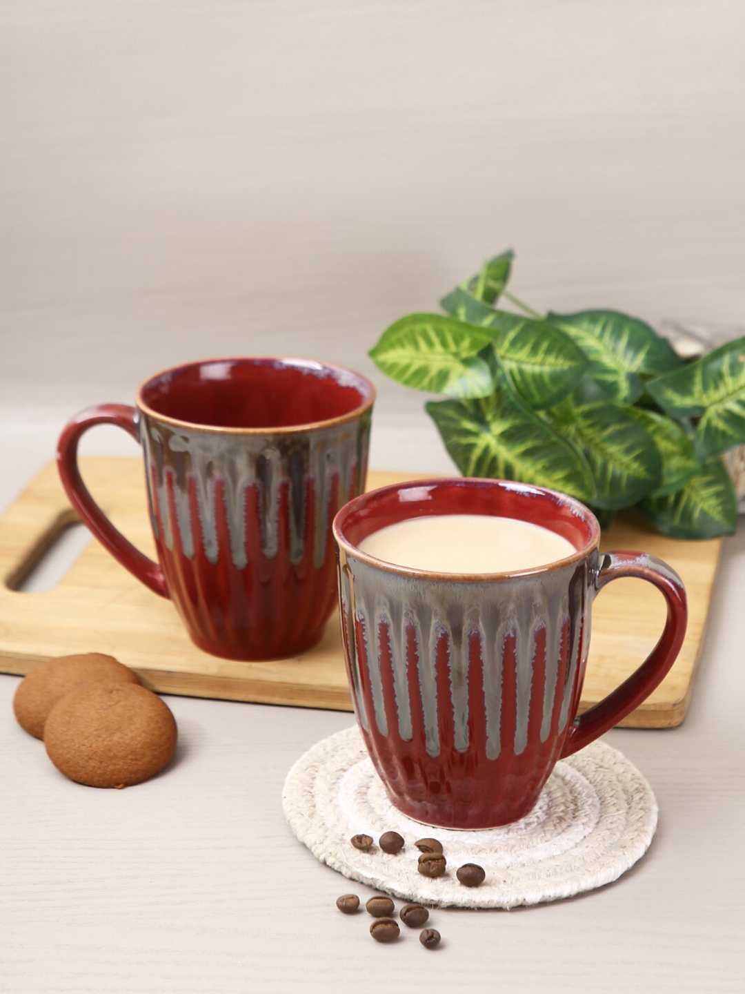

Aapno Rajasthan Set Of 4 Red & Grey Printed Ceramic Glossy Mugs