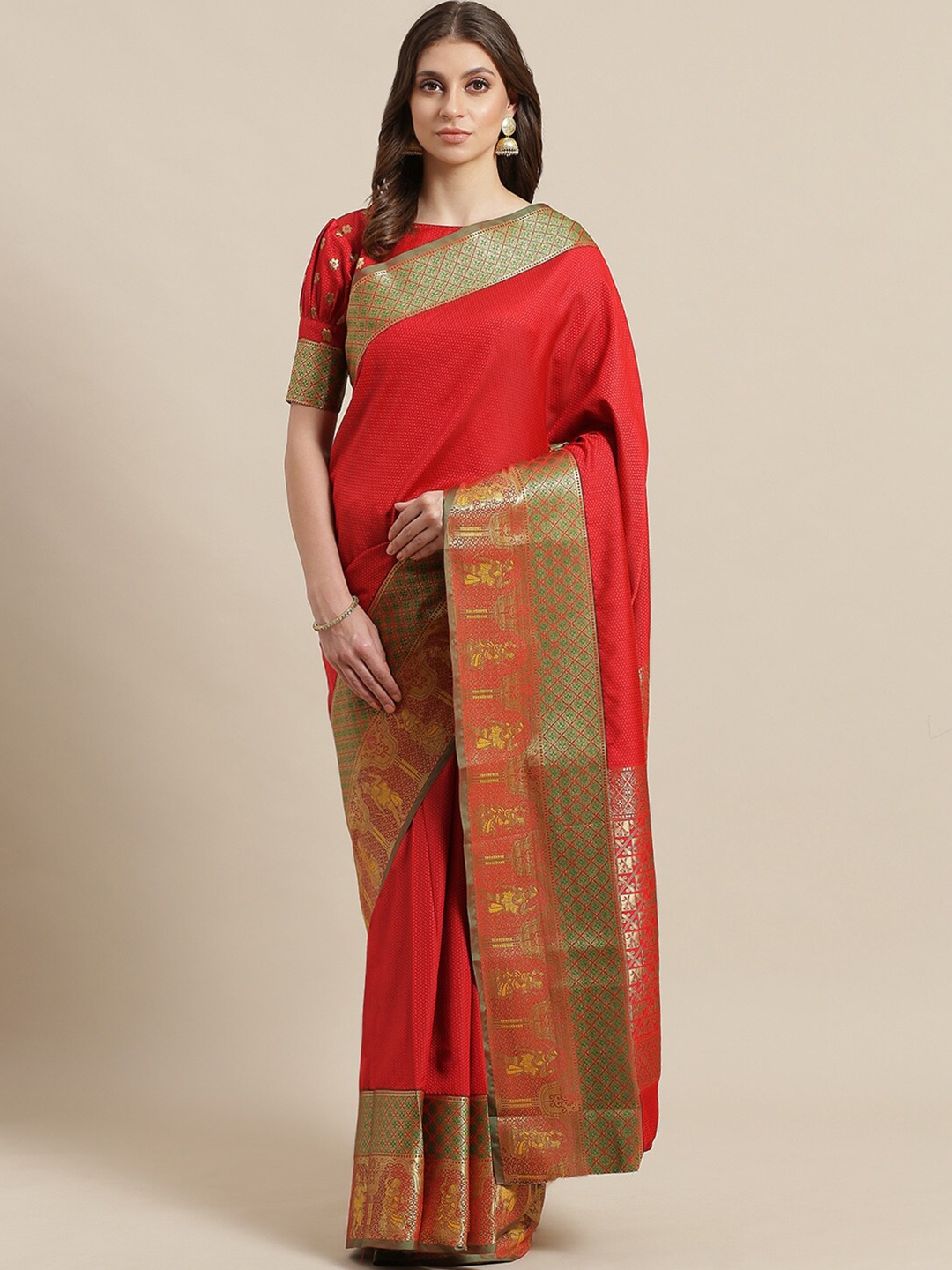 

Saree mall Red & Green Silk Blend Sarees