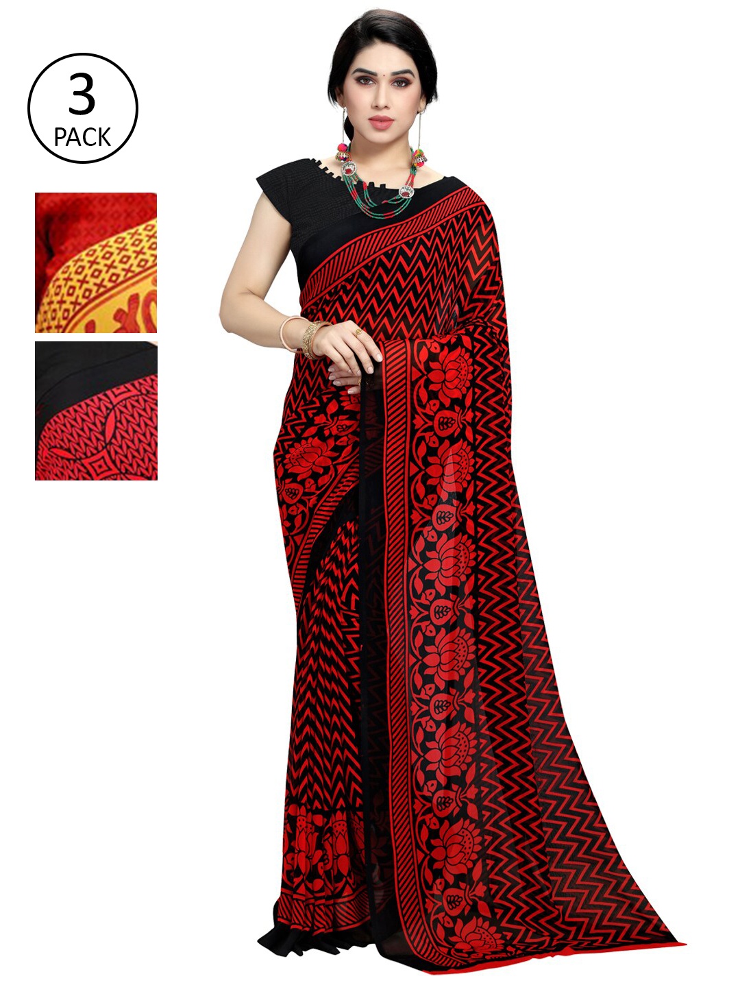 

KALINI Pack Of 3 Printed Saree, Yellow