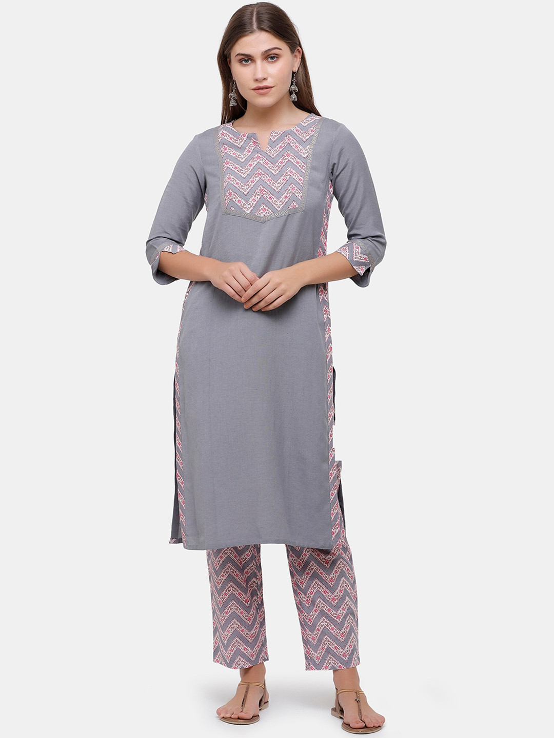 

IMARA Women Grey Ethnic Motifs Kurta with Trousers