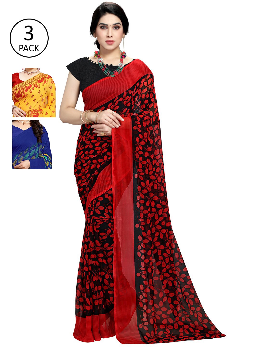 

KALINI Yellow & Blue Ethnic Motifs Pack of 3 Saree