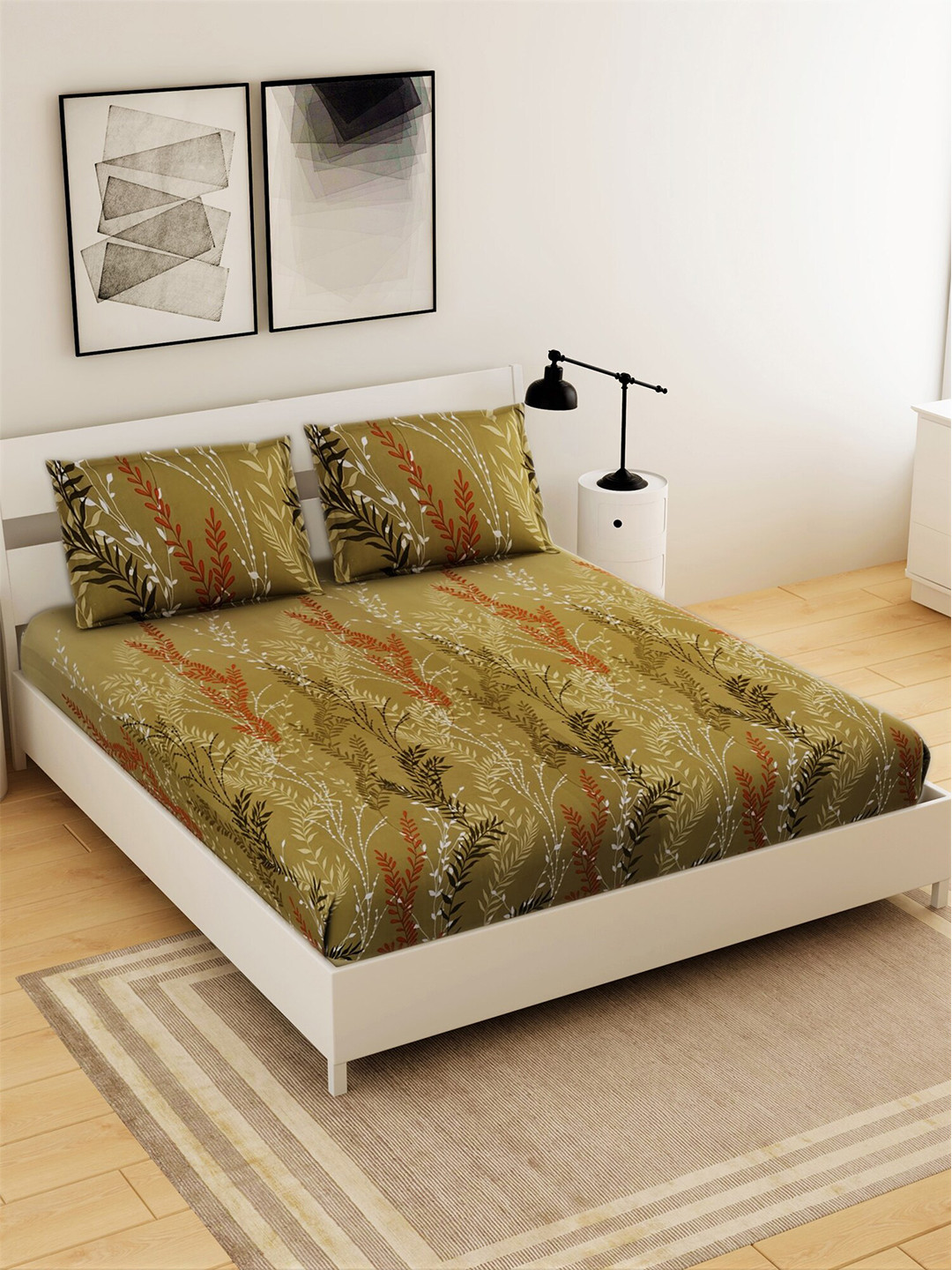 

Salona Bichona Green & Brown 120 TC Cotton King Bedsheet with 2 Pillow Covers