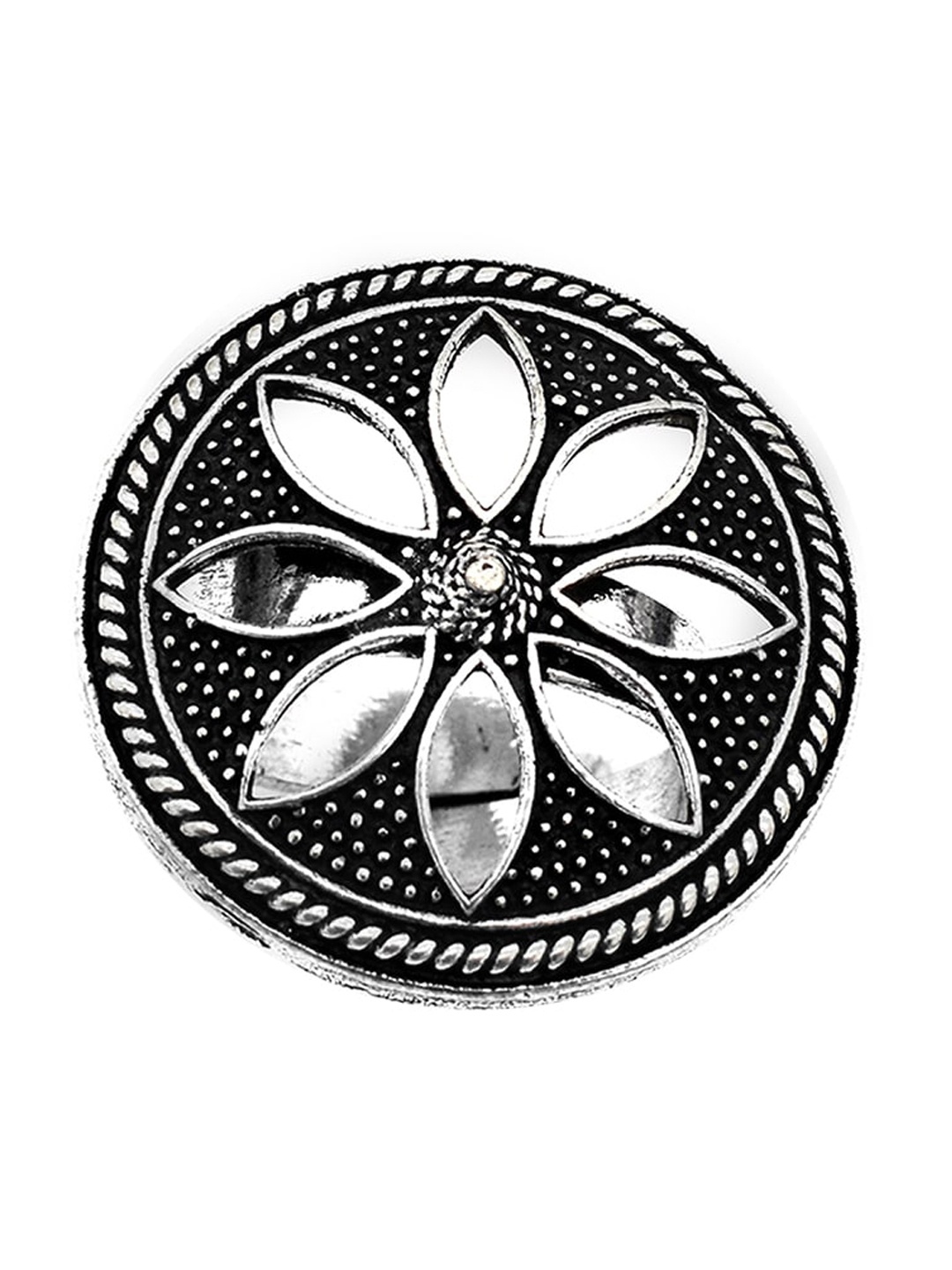

TEEJH Oxidized Silver-Plated Silver-Toned Floral Oxidised Finger Ring