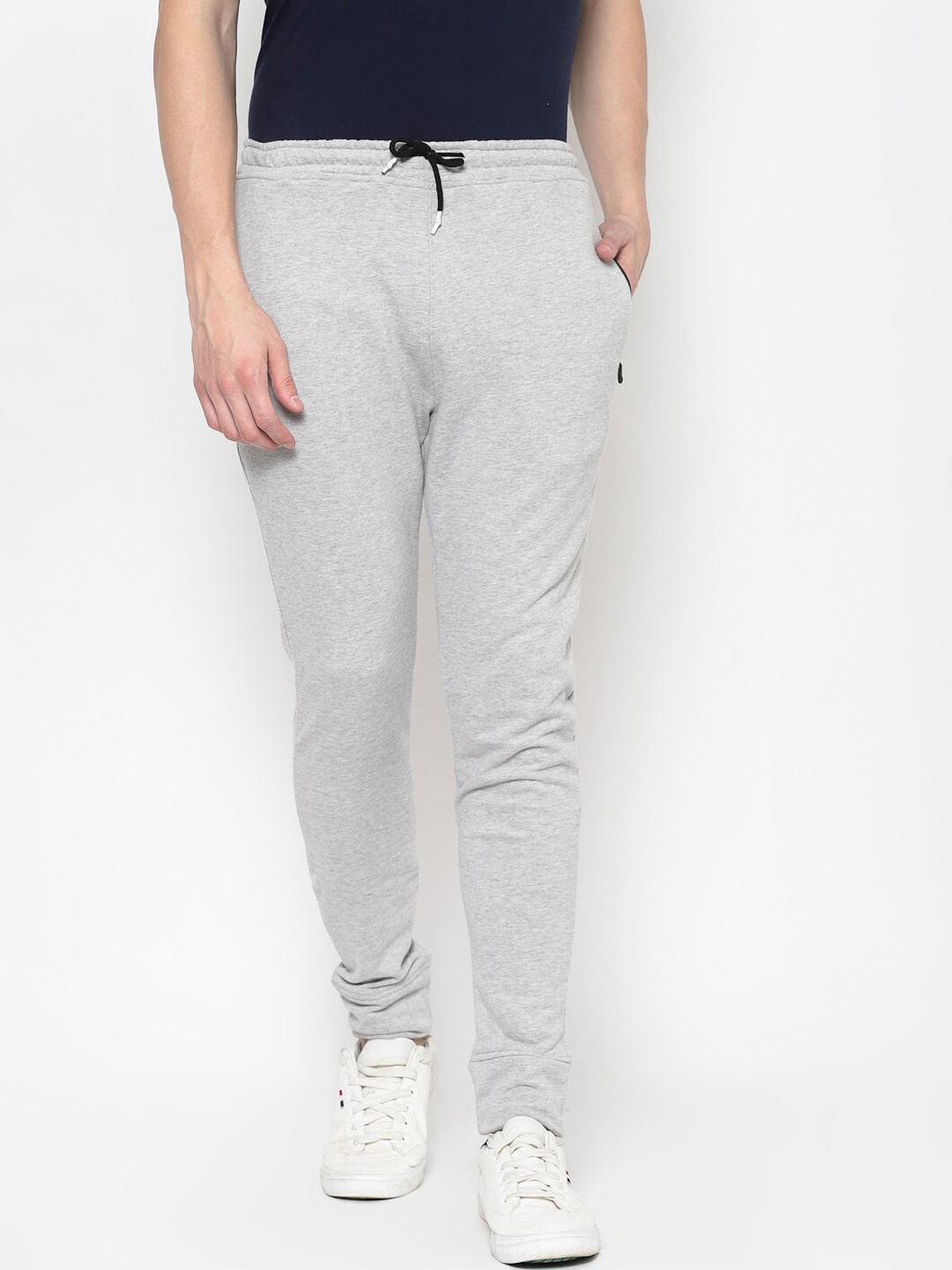 

PAUSE SPORT Men Grey Melange Solid Antimicrobial Track Pants