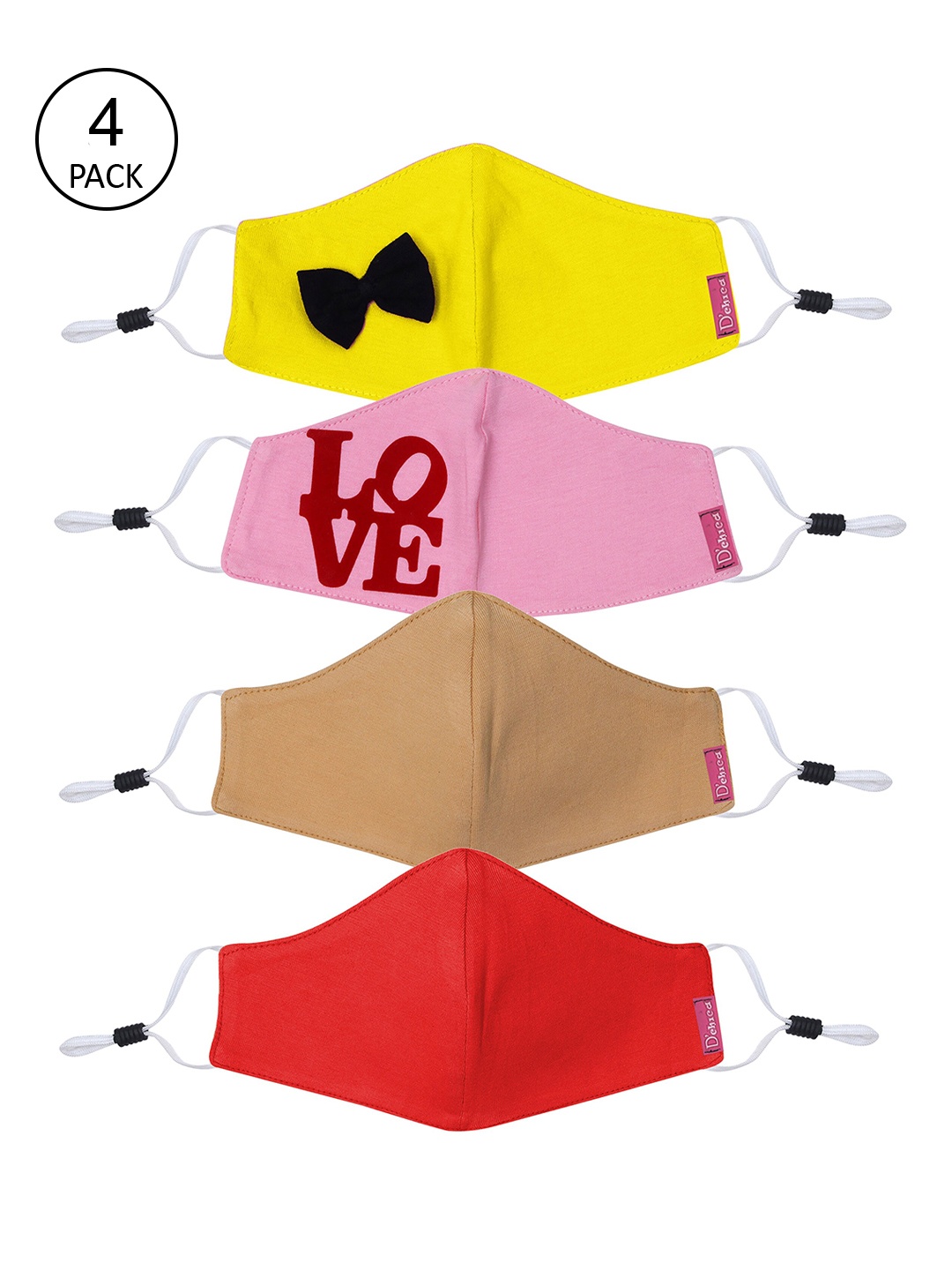 

DChica Girls Pack Of 4 2-Ply Cotton Reusable Cloth Face Masks, Yellow