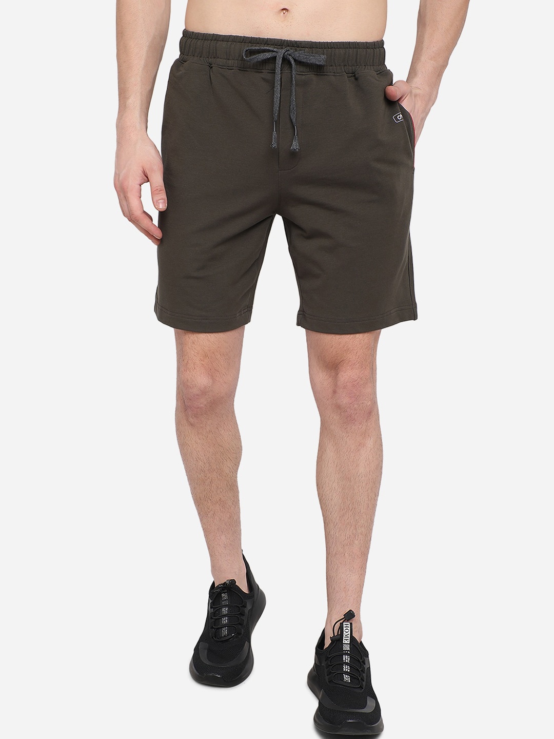 

JADE BLUE Men Olive Pure Cotton Mid Rise Regular Shorts