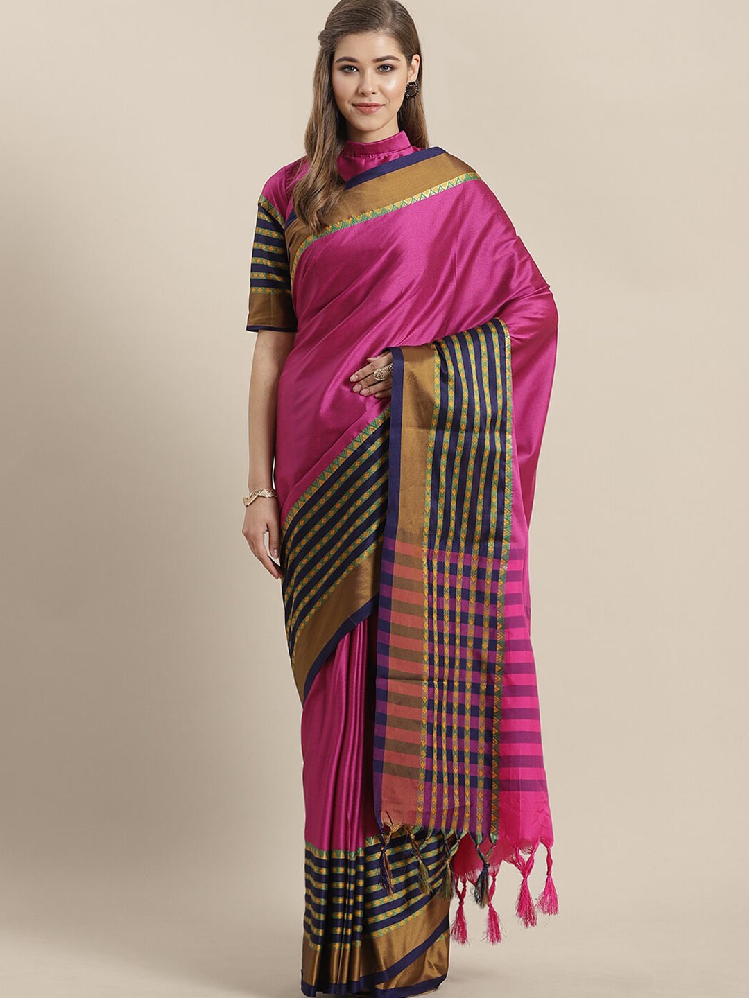 

Saree mall Magenta & Gold-Toned Art Silk Sarees