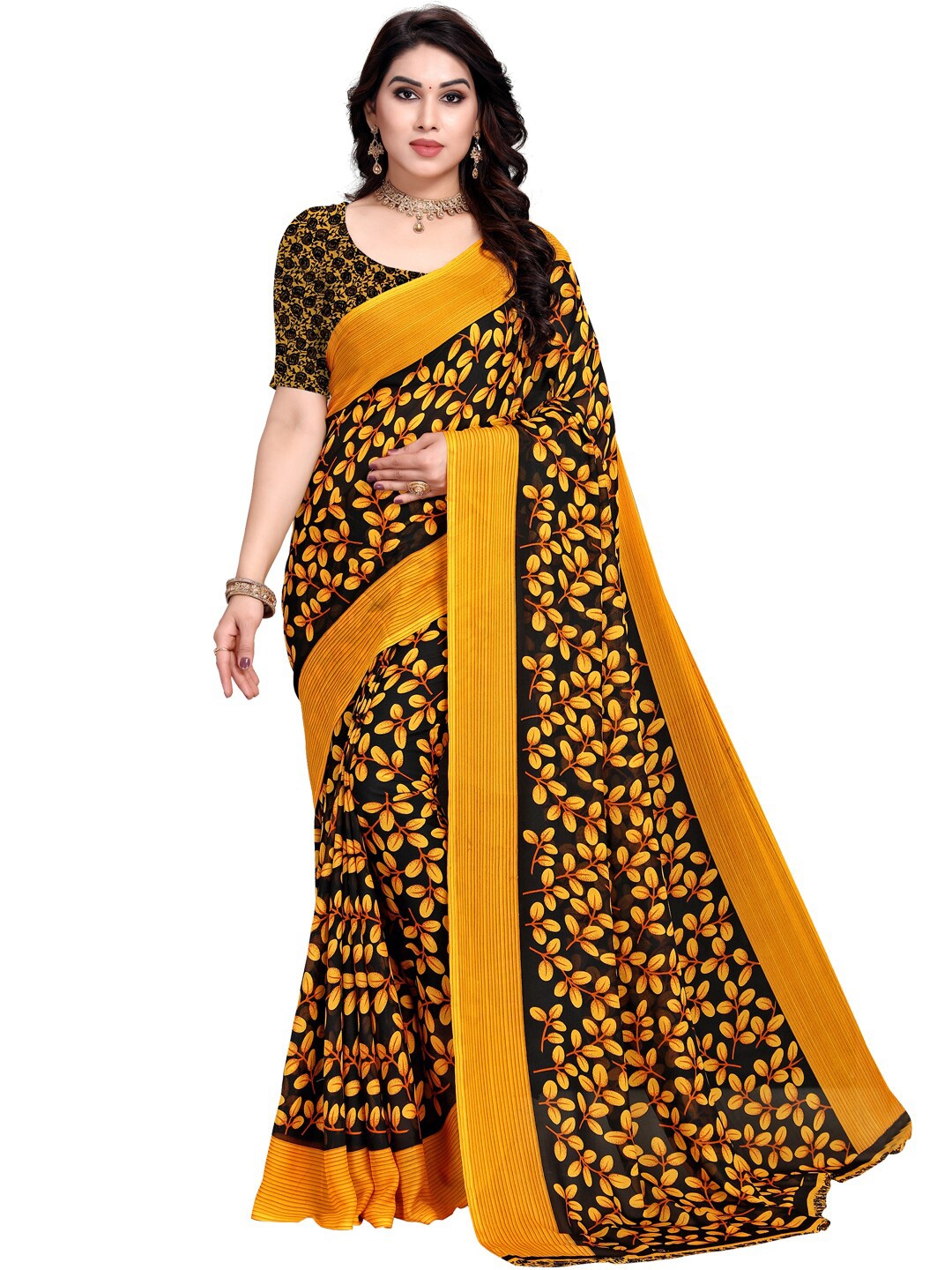 

KALINI Pack Of 3 Yellow & Red Poly Georgette Ethnic Motifs Saree