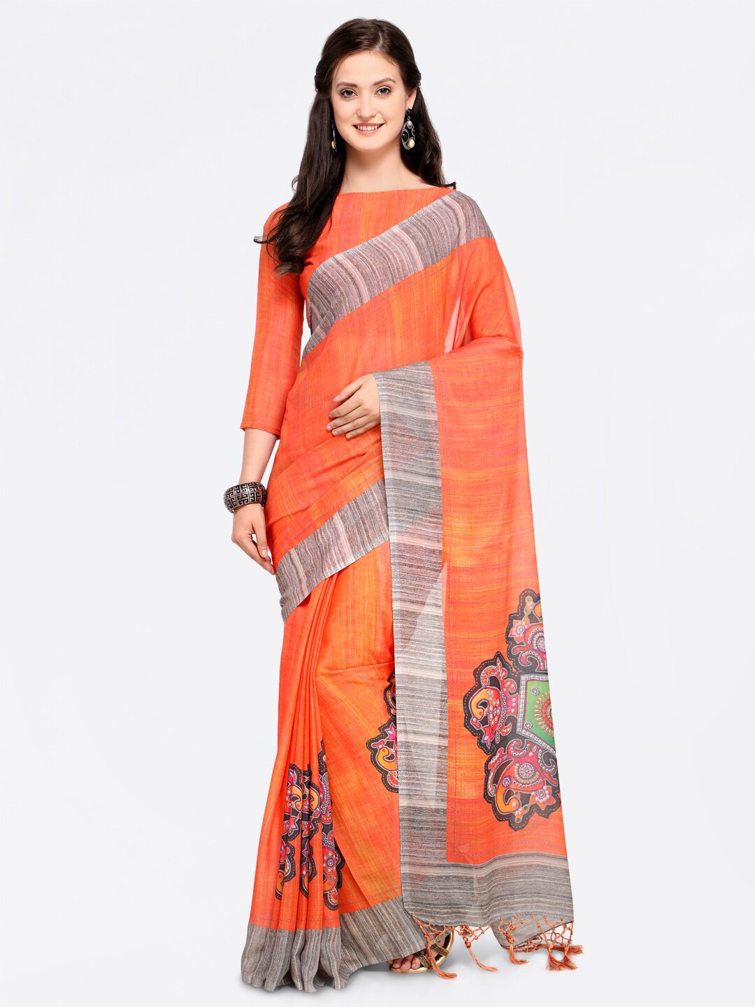 

Saree mall Orange Ethnic Motifs Silk Blend Sarees