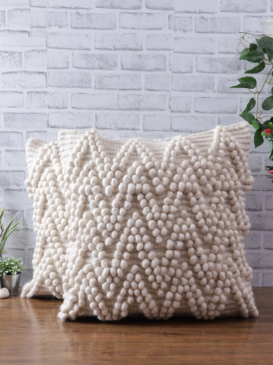 

eyda Off White Set of 2 Hand Woven Linen Square Cushion Covers
