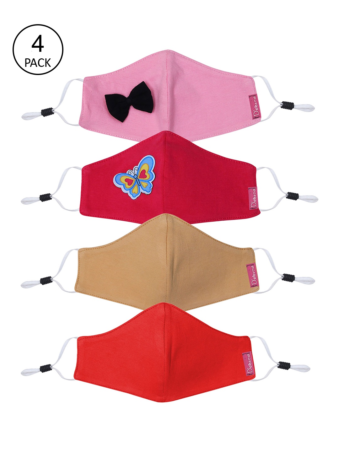 

DChica Girls Pack Of 4 2-Ply Reusable Cotton Cloth Face Masks, Pink