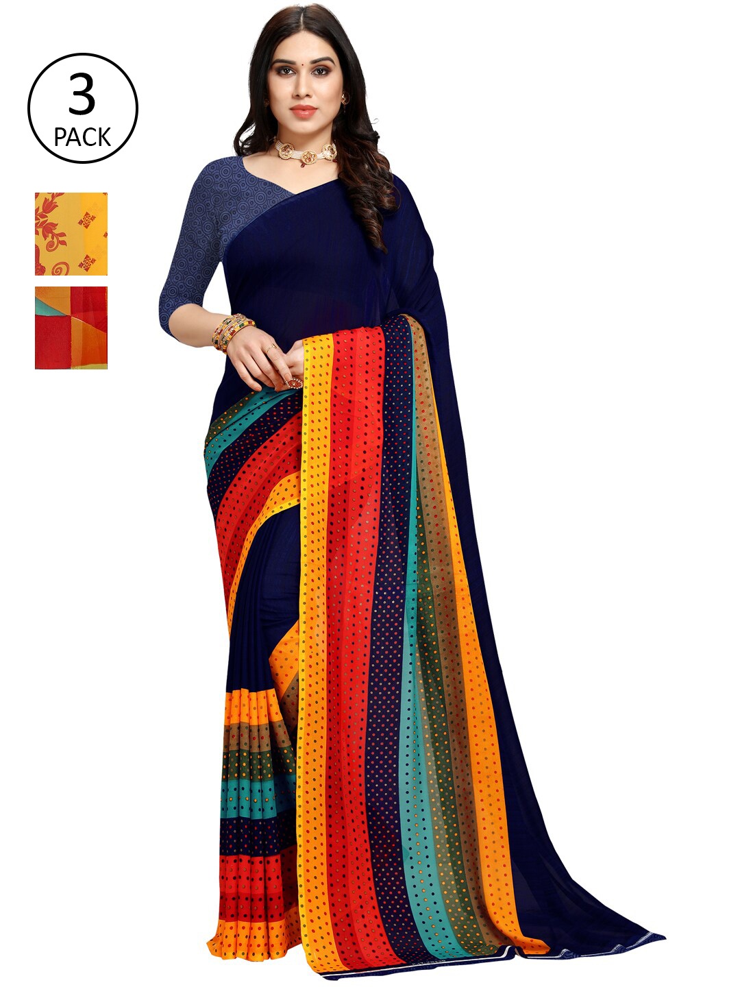 

KALINI Yellow & Red Ethnic Motifs Pack of 3 Saree