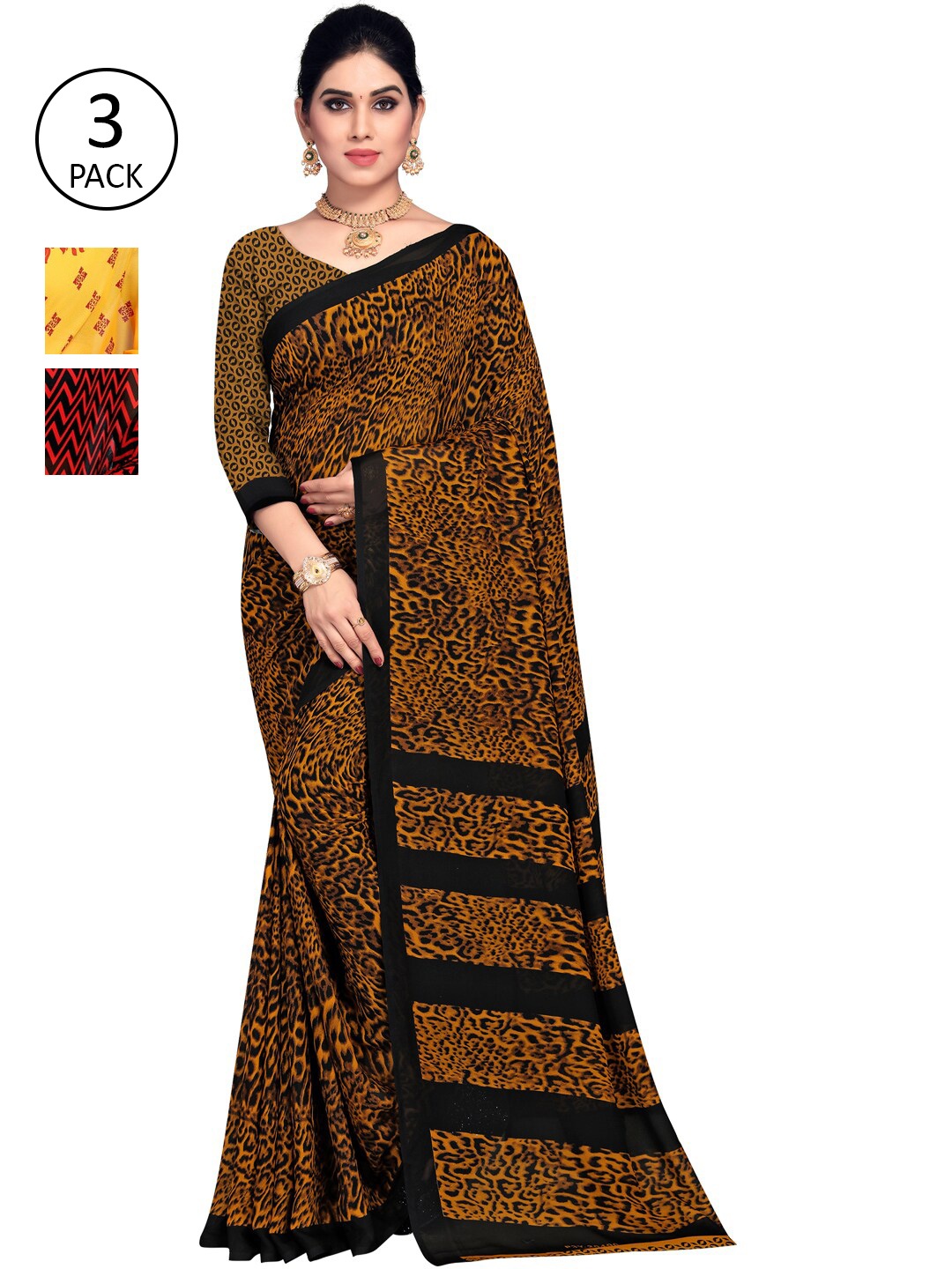 

KALINI Pack Of 3 Printed Saree, Yellow