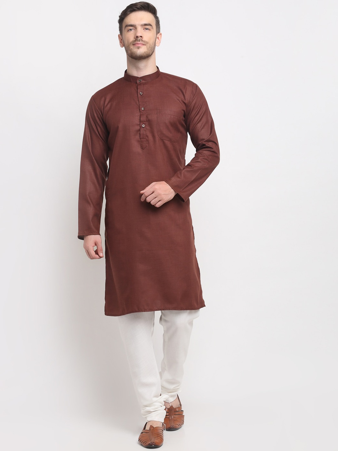 

Benstoke Men Brown & White Cotton Blend Kurta With Churidar