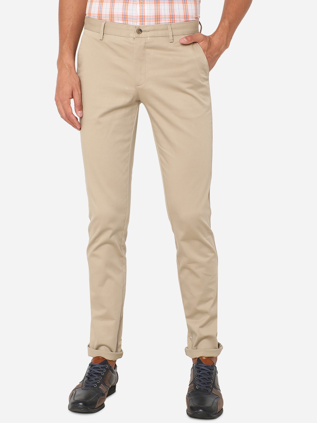 

Greenfibre Men Cream Slim Fit Regular Trousers