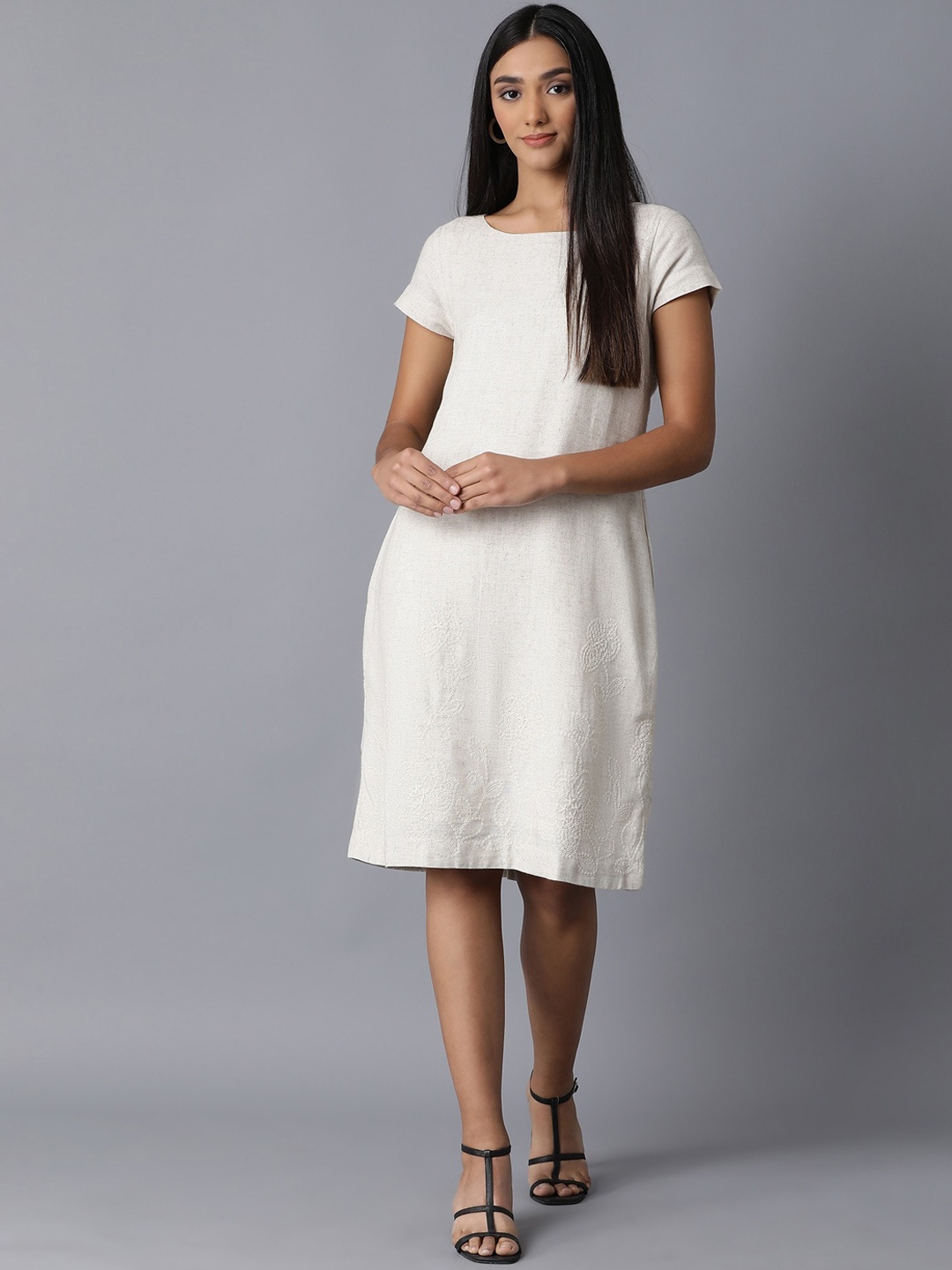

W Women Off White Self-Design A-Line Dress