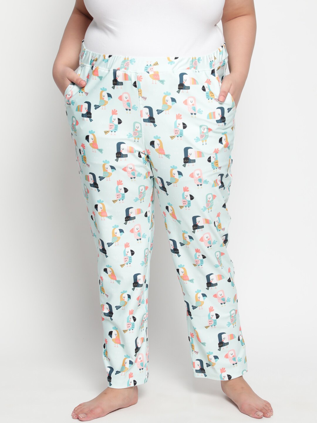 

Amydus Women Plus Size Sea Green & Pink Printed Lounge Pants
