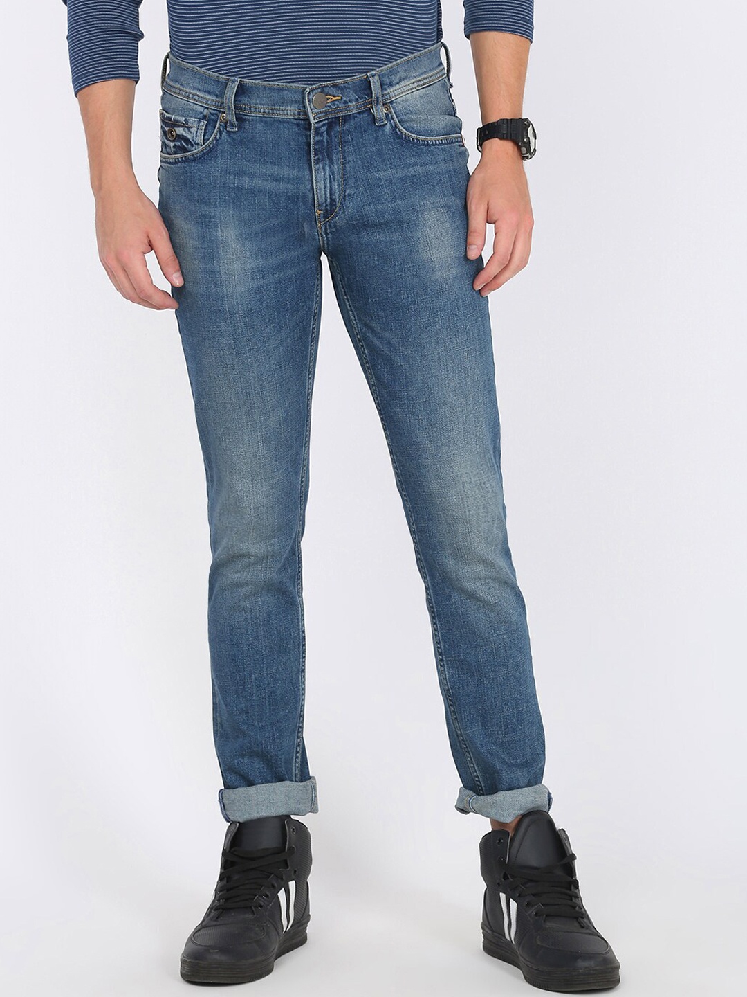 

Lee Men Blue Skinny Fit Low-Rise Low Distress Light Fade Jeans
