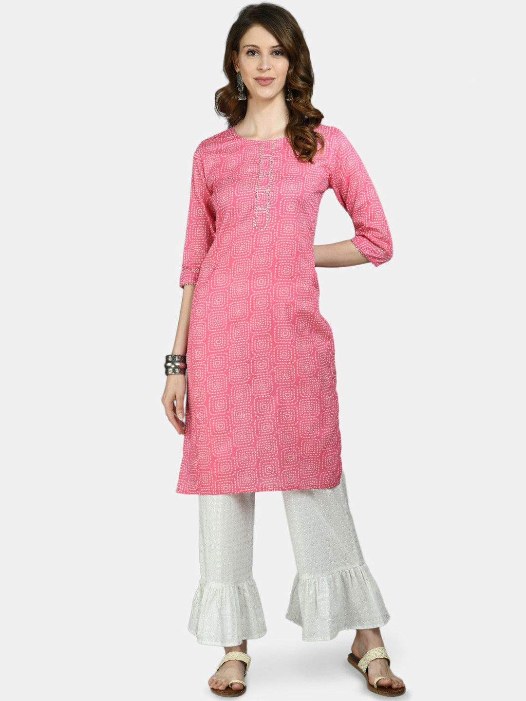 

Myshka Women Pink Ethnic Motifs Printed Pure Cotton Kurta with Sharara