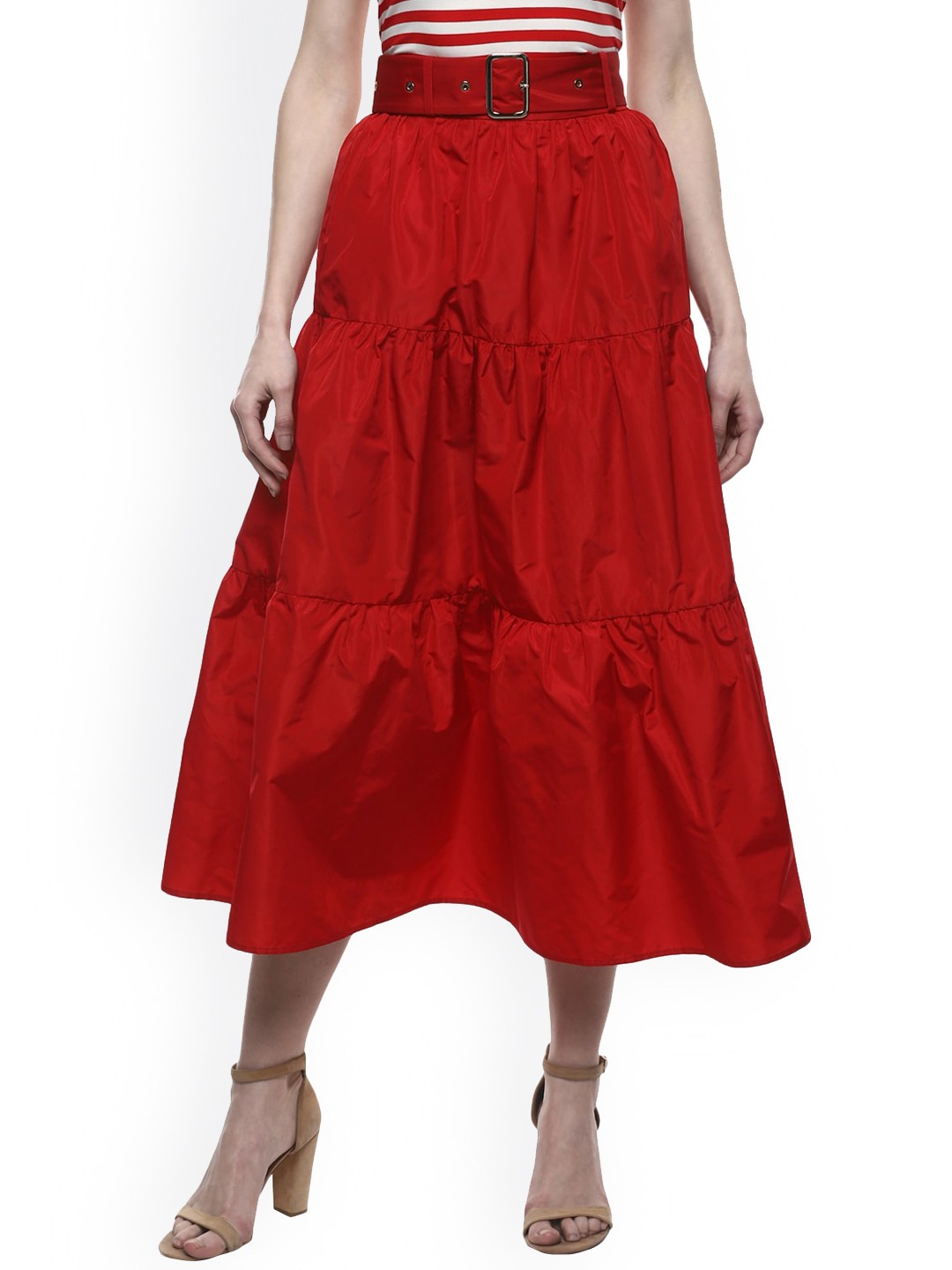 

LIU JO Women Red Solid Tiered Skirt