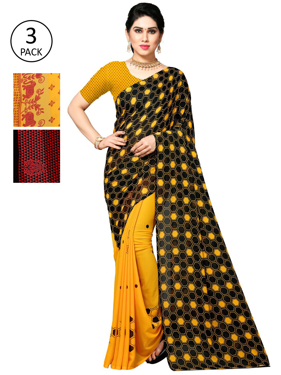 

KALINI Yellow & Black Pack of 3 Saree