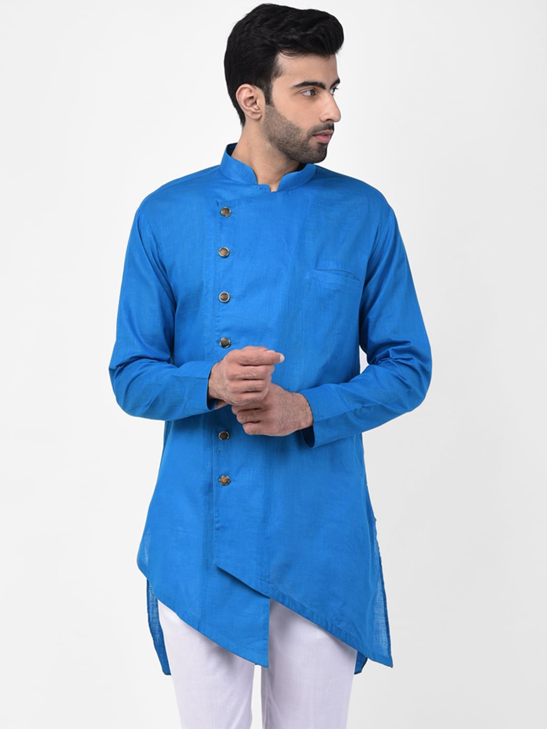 

SG LEMAN Men Blue Asymmetric Cotton Kurta