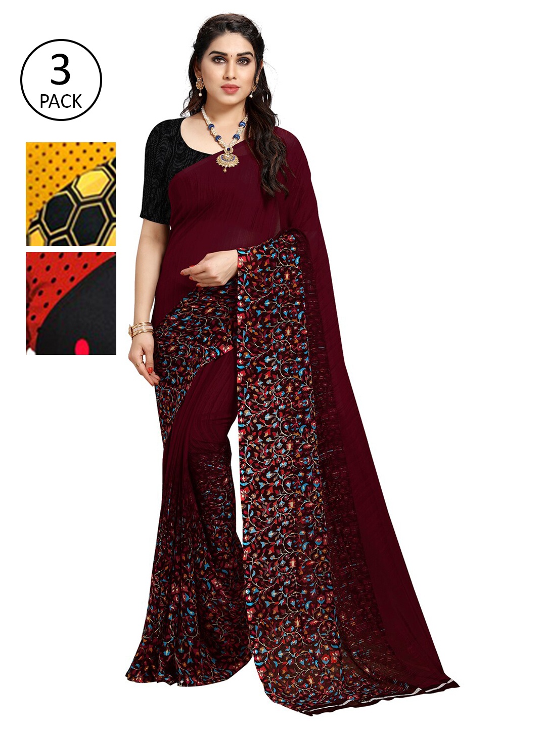 

KALINI Pack Of 3 Red & Yellow Saree