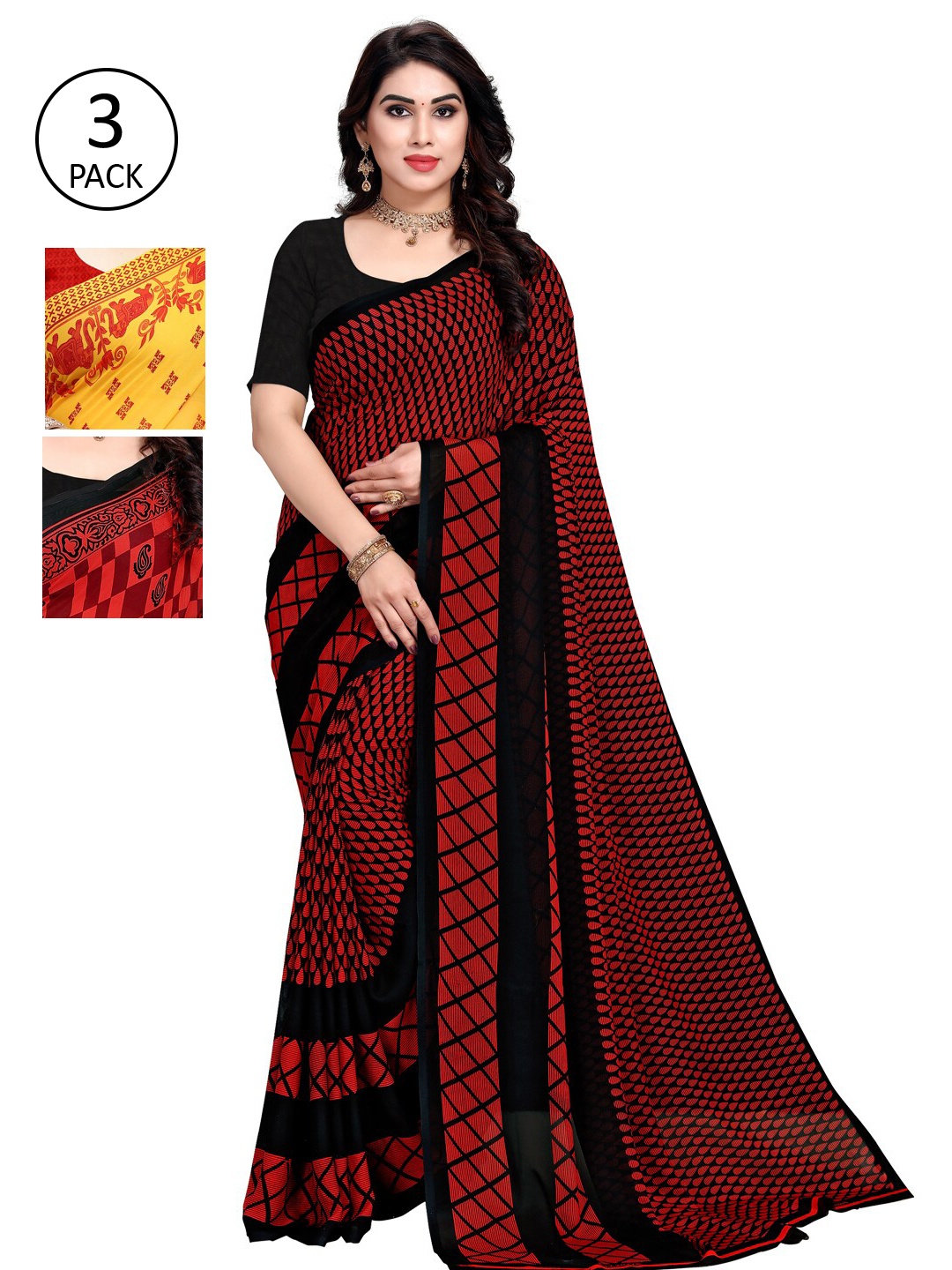 

KALINI Pack Of 3 Printed Saree, Yellow