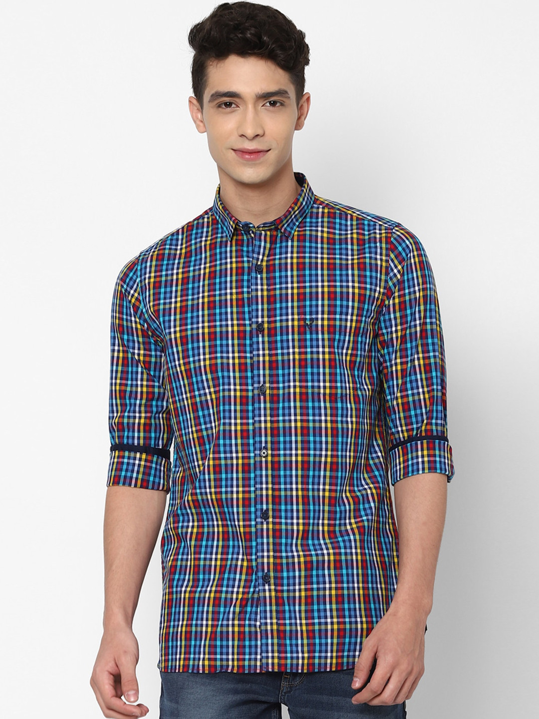 

Allen Solly Men Black & Blue Checked Pure Cotton Slim Fit Casual Shirt