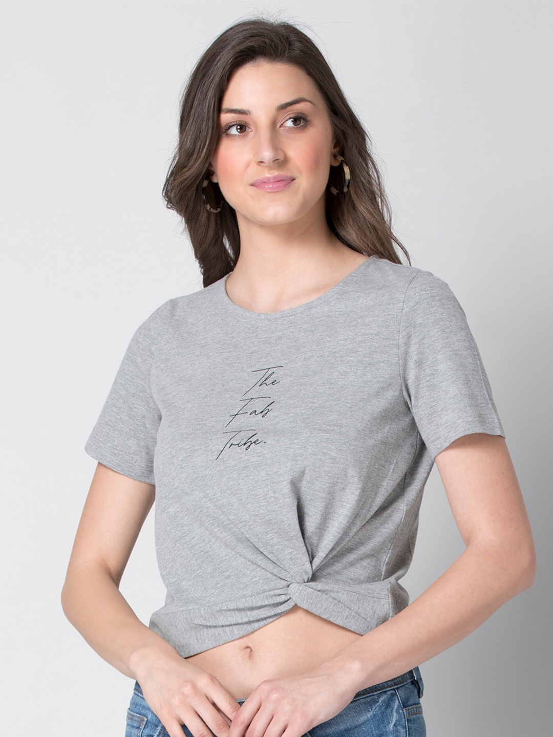 

FabAlley Women Grey Solid Regular Crop Top