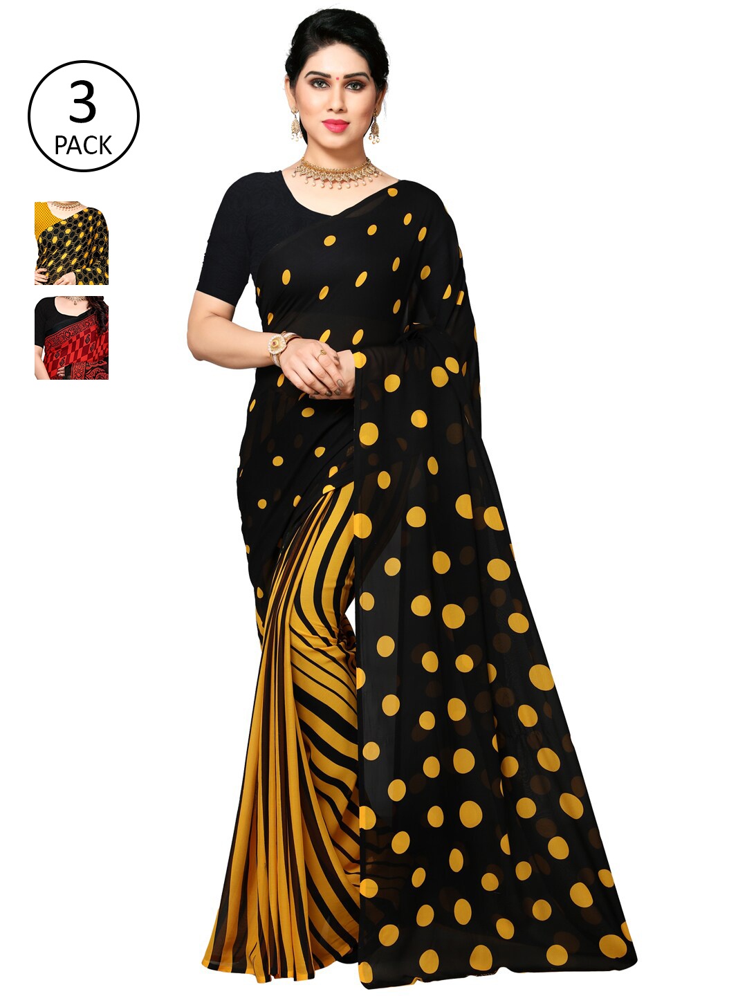 

KALINI Pack Of 3 Red & Yellow Saree