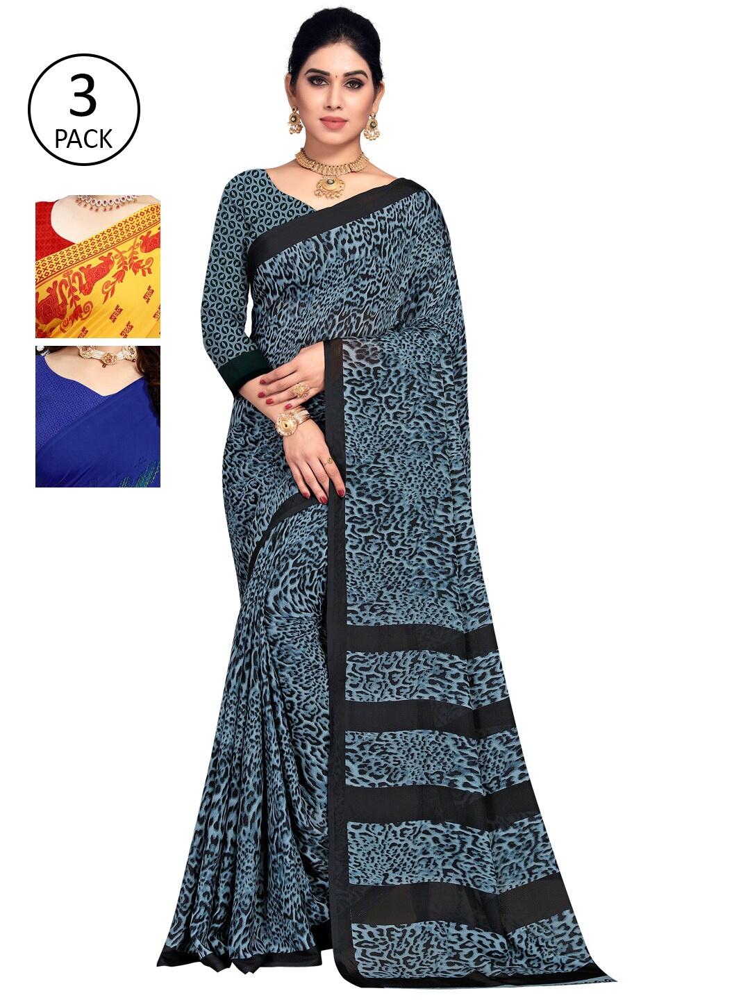 

ANAND SAREES Pack Of 3 Sarees, Blue