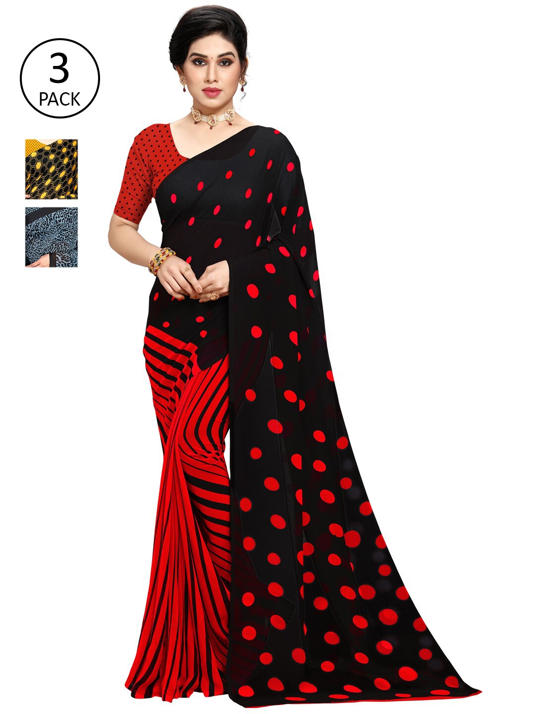 

KALINI Pack Of 3 Printed Sarees, Blue