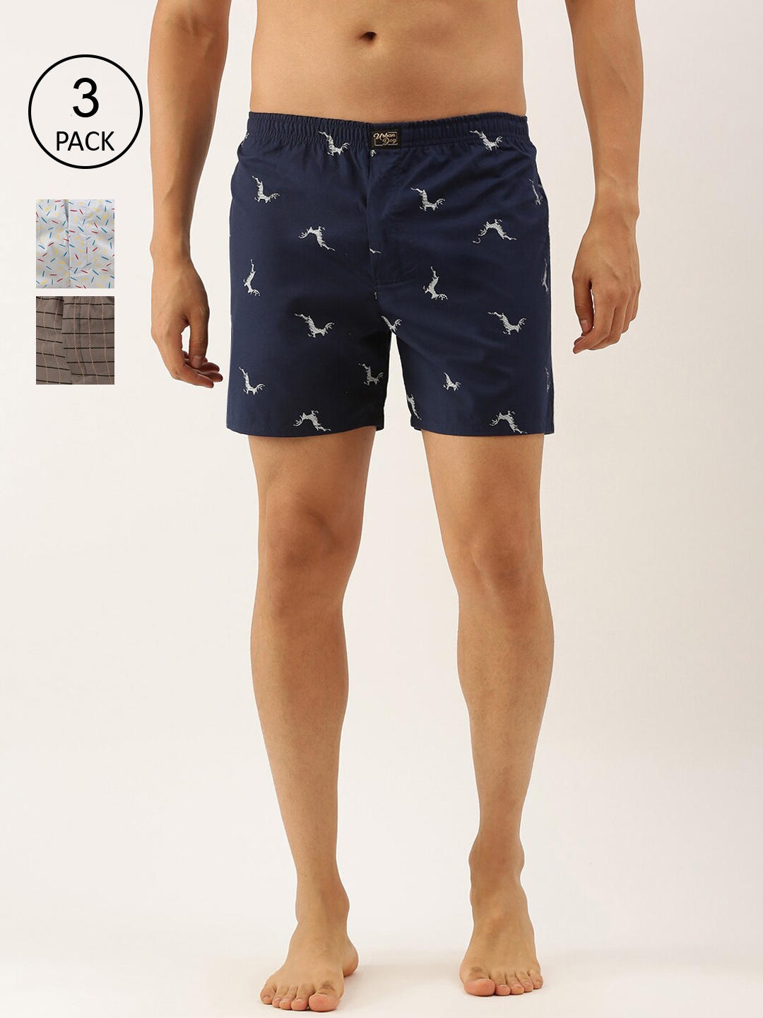 

Urban Dog Men Pack Of 3 Assorted Pure Cotton Boxers UDBX418_UDBX413_UDBX421
