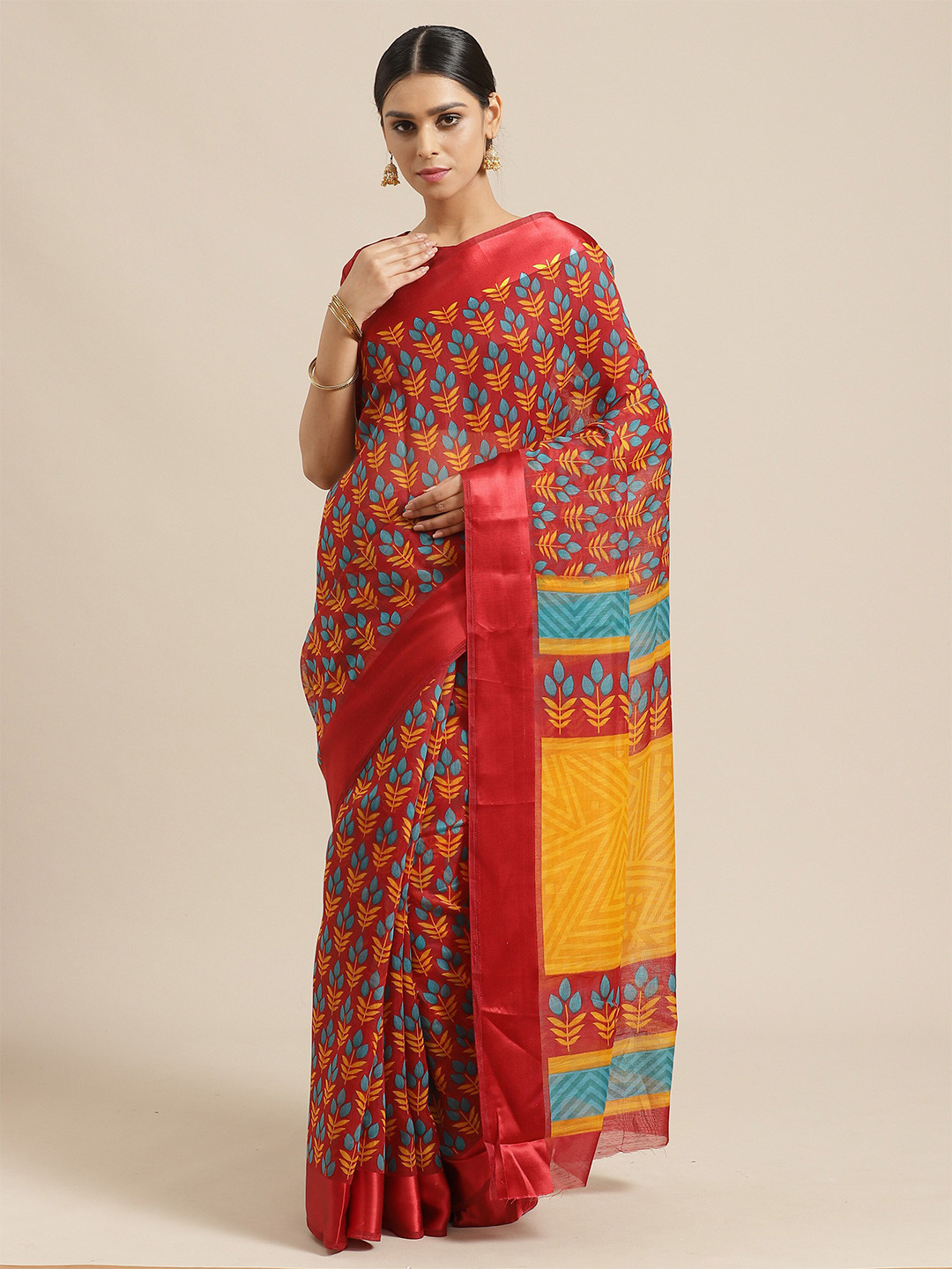 

Saree mall Red & Blue Ethnic Motifs Sarees