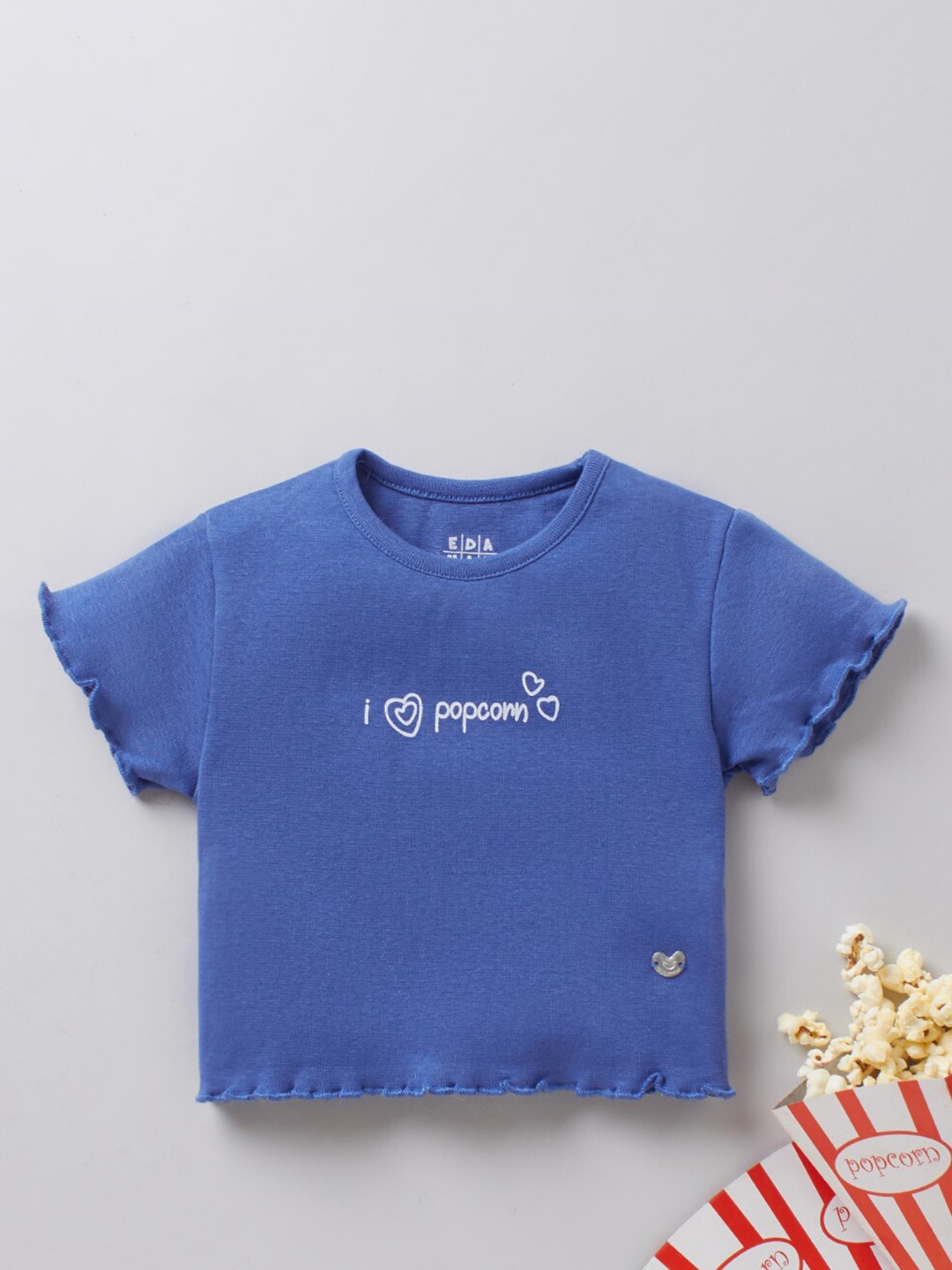

Ed-a-Mamma Girls Blue Typography Printed Rib Cropped Sustainable Cotton Pure Cotton T-shirt