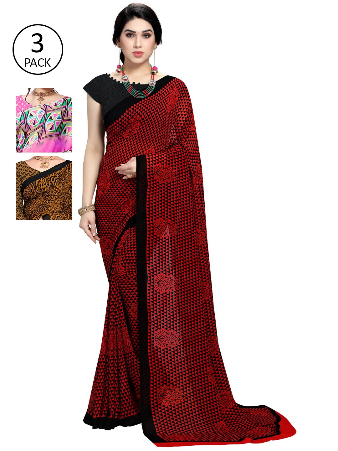

KALINI Pack Of 3 Pink & Brown Saree