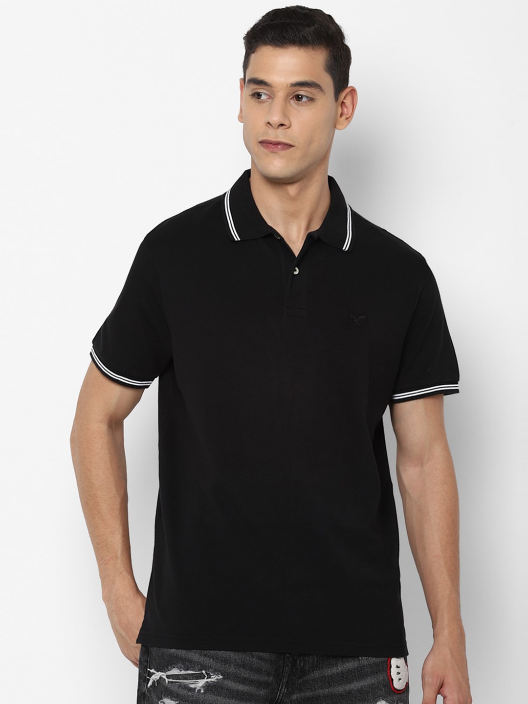 

AMERICAN EAGLE OUTFITTERS Men Black Polo Collar T-shirt