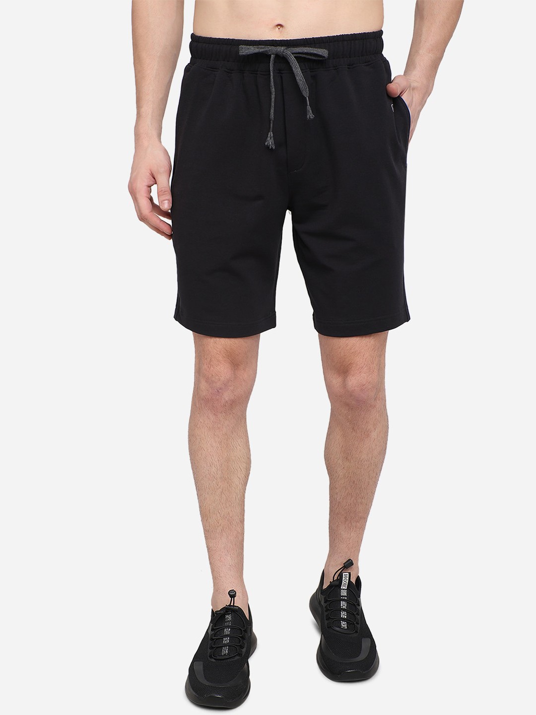 

JADE BLUE Men Black Mid-Rise Pure Cotton Regular Shorts