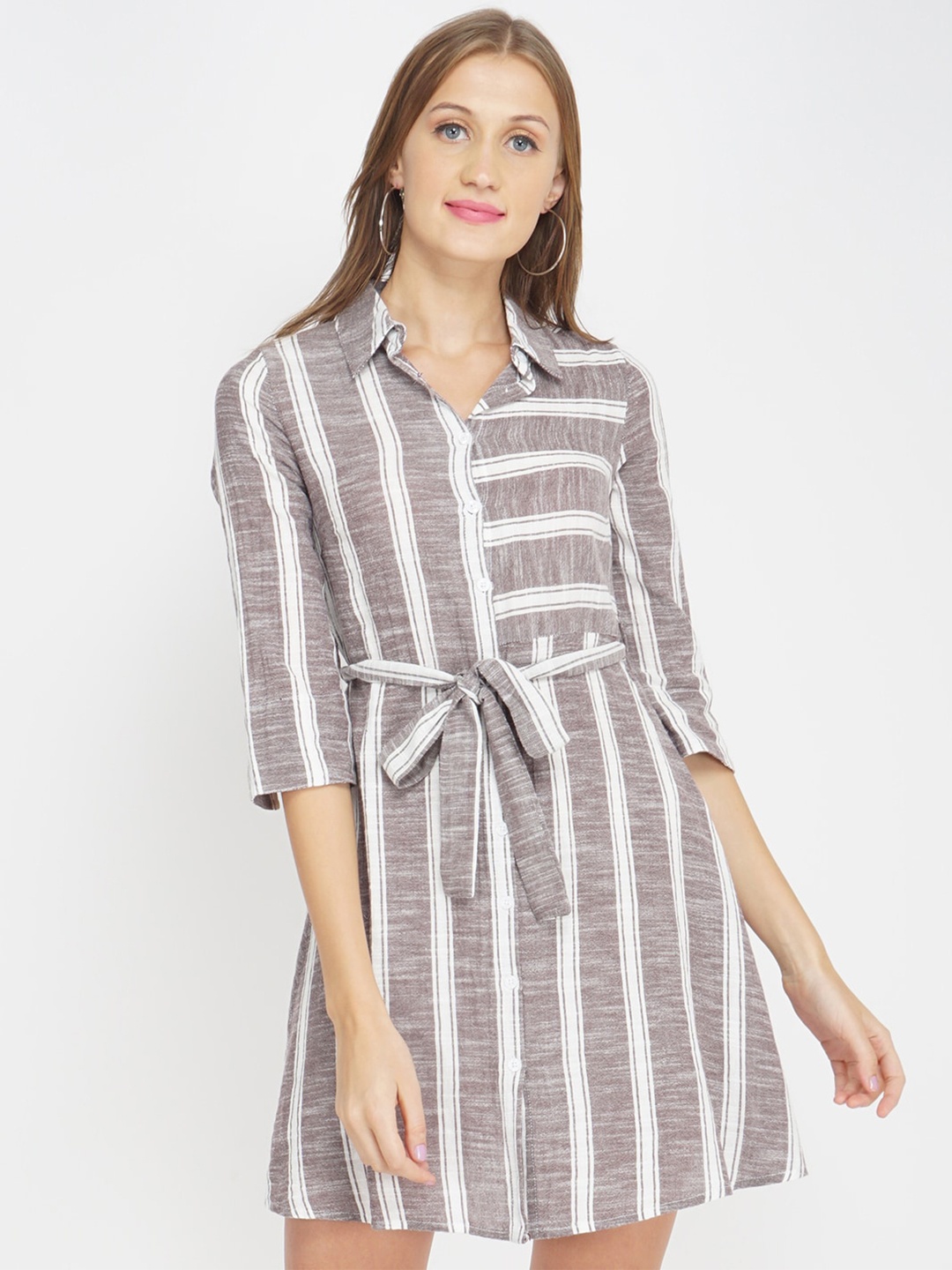 

Oxolloxo Brown Checked Shirt Dress